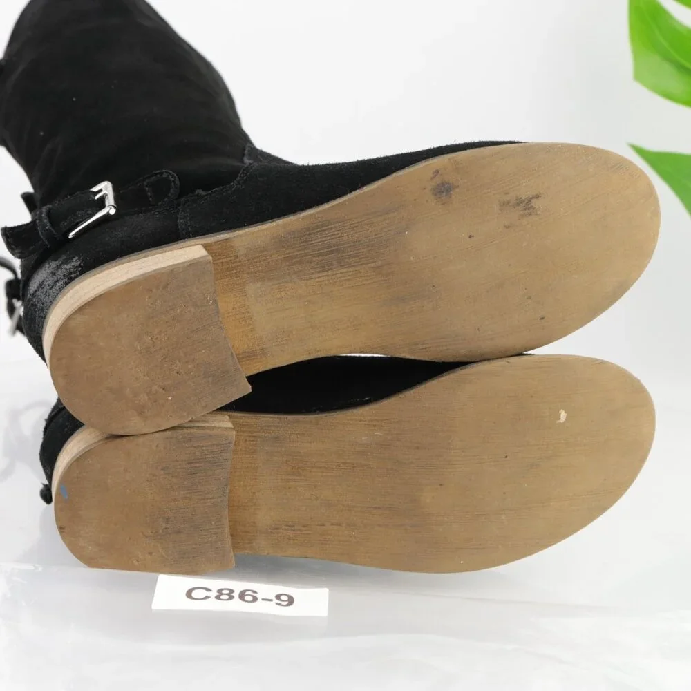 Kelsi Dagger Womens Tassie Boots Size 7.5 Black Suede Slouch Pull On Moto Buckle